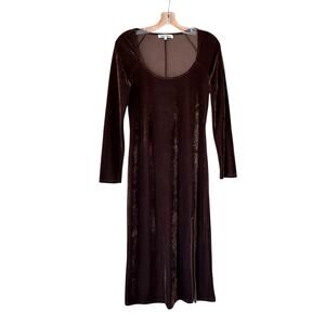 Reformation Finneas Chocolate Brown Velvet Long Sleeve Midi Dress Size M